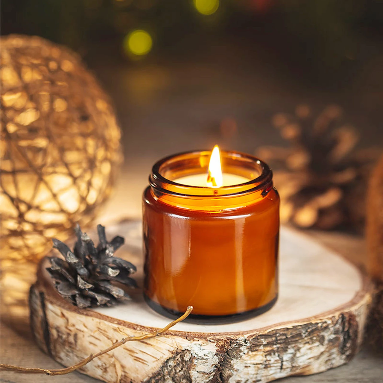 Amber Jar Candle - Glazen kaarsenpotjes, 4oz amberkleurige ronde glazen