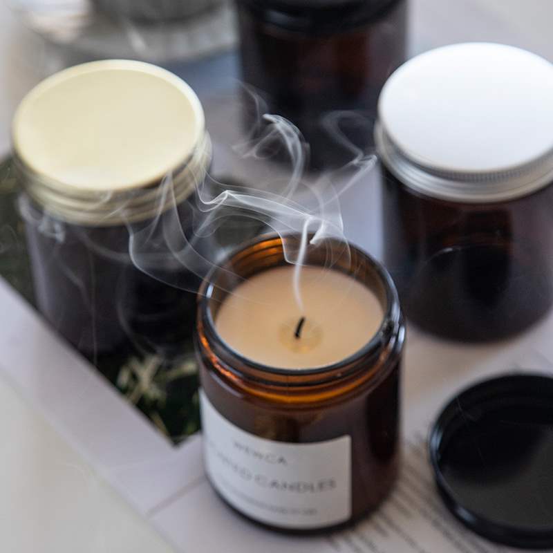 Amber Jar Candle - Amberkleurige glazen kaarspotten met deksel, ronde