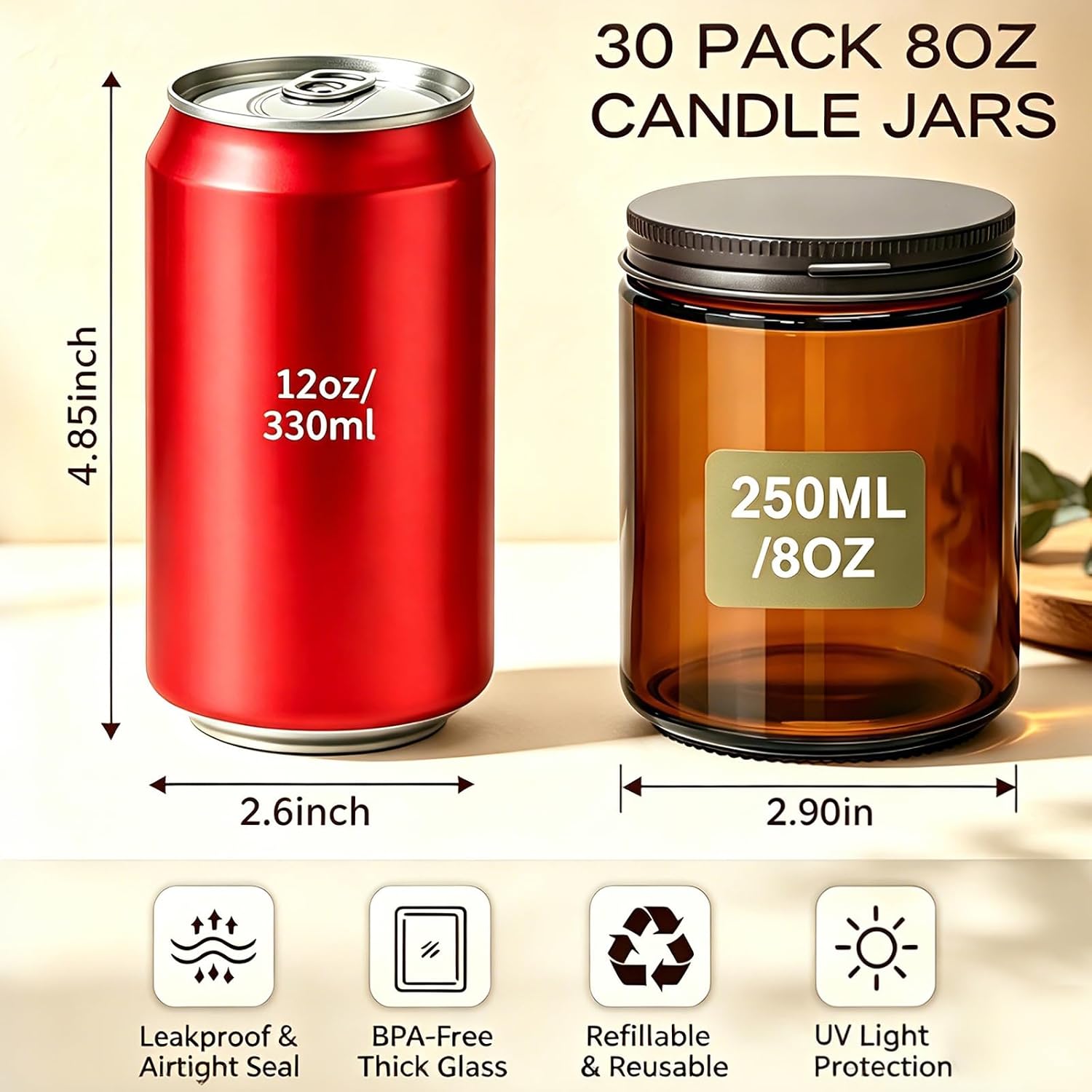 30 stuks 8oz amber glazen pott - Amber Jar Candle recensie en prijs